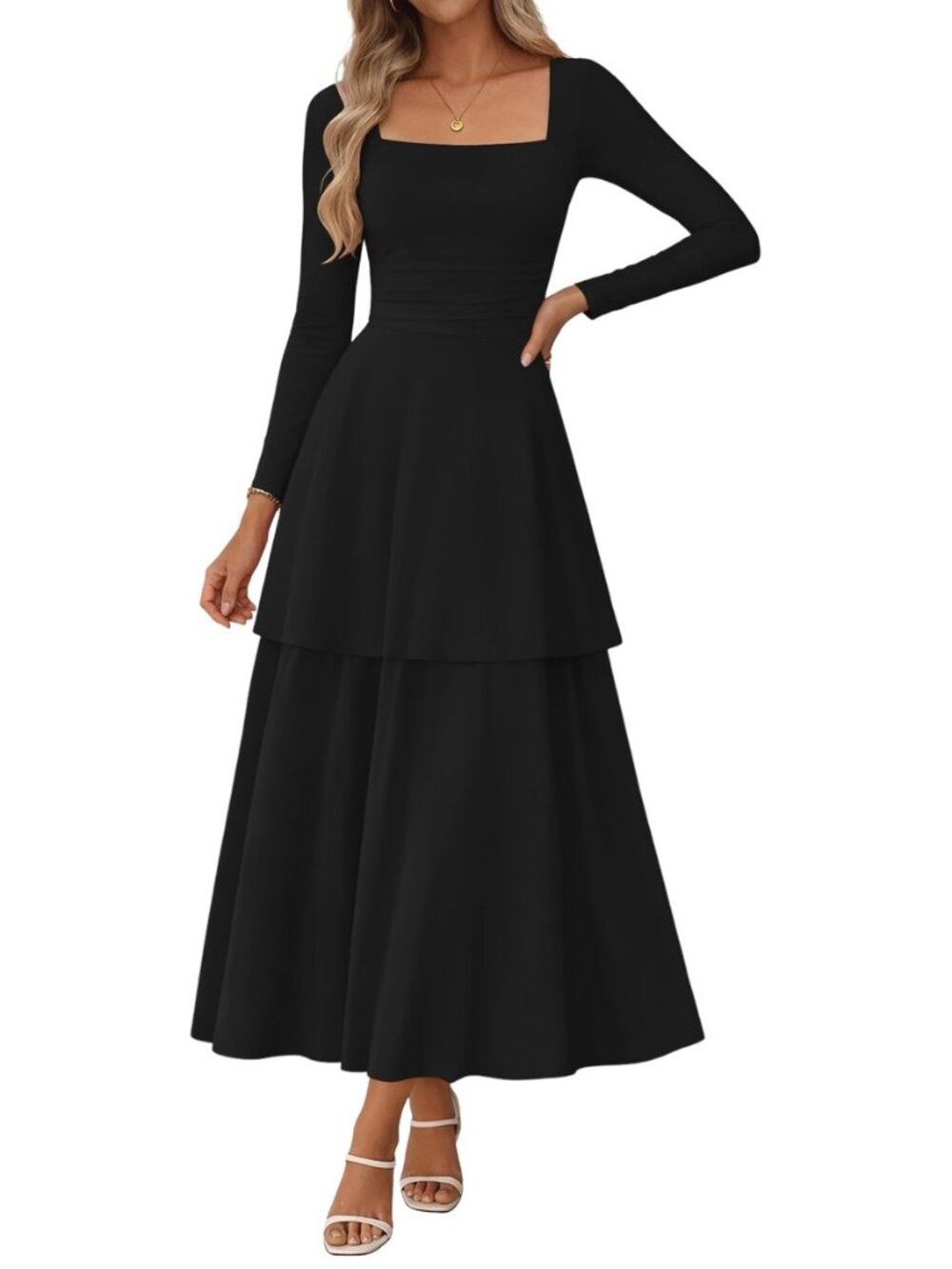 Women's Corset Long Sleeve Square Neck Ruffle Maxi Dresses